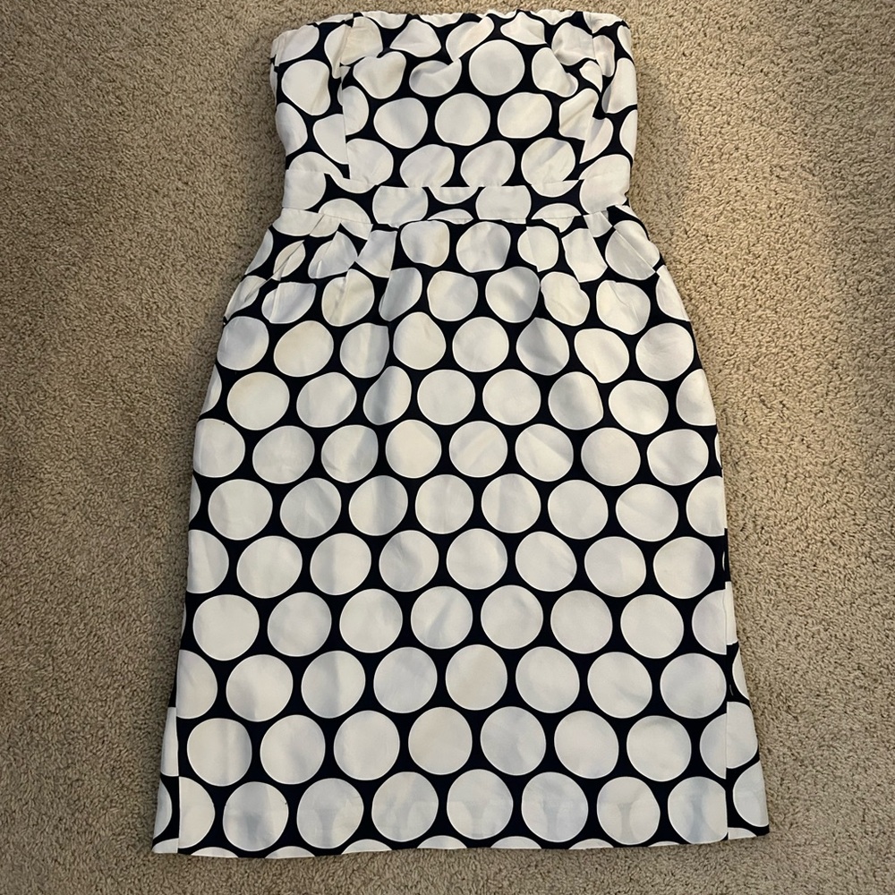 Banana Republic Strapless Dress with Black and White Polka Dot Pattern